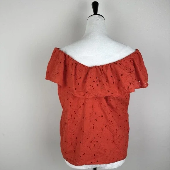 Ann Taylor Top Women Extra Large Orange Eyelet Lace Off Shoulder Sleeveless Crop - Picture 5 of 9